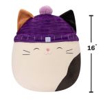 Squishmallows 16 Inch Cam Calico Cat with Purple Winter Hat Plush