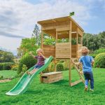 TP Tree Tops Wooden Tower Playhouse with Toy Box and Slide