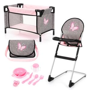 Bayer Dolls 9‑in‑1 Travel Accessory Set – High Chair, Bed, Bag & Play Mat
