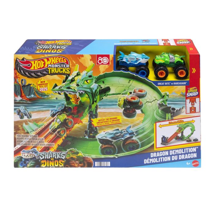 Hot Wheels Monster Trucks Sharks vs. Dinos Dragon Destruction Playset