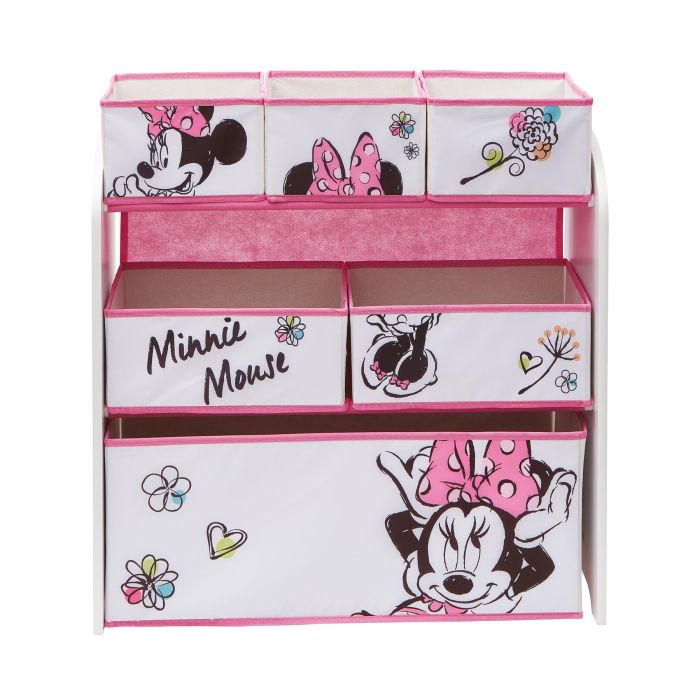 Minnie Mouse Classic Wooden Toy Organizer With with 6 Storage Bins Organiser