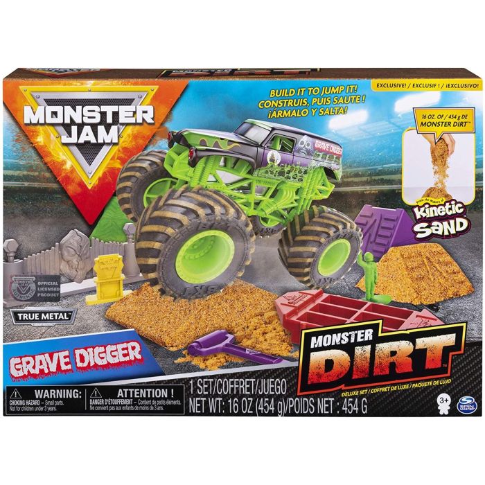Monster Jam Kinetic Sand Dirt Deluxe Set Grave Digger