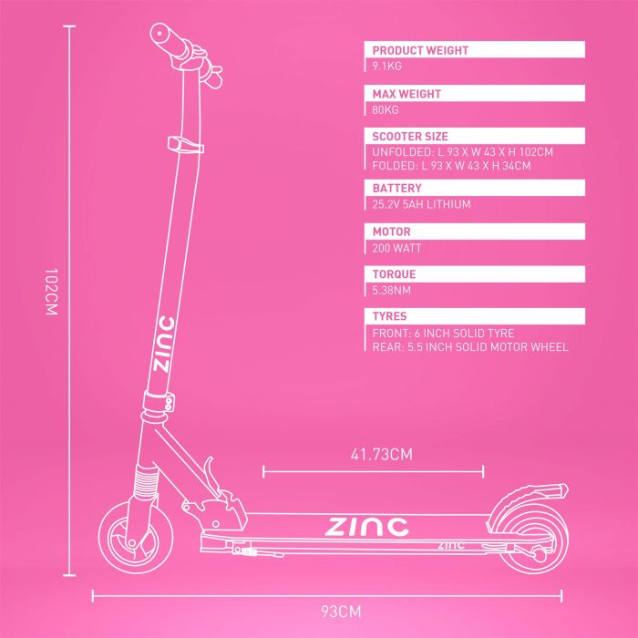 Zinc Eco Pro Folding Electric Pink Scooter
